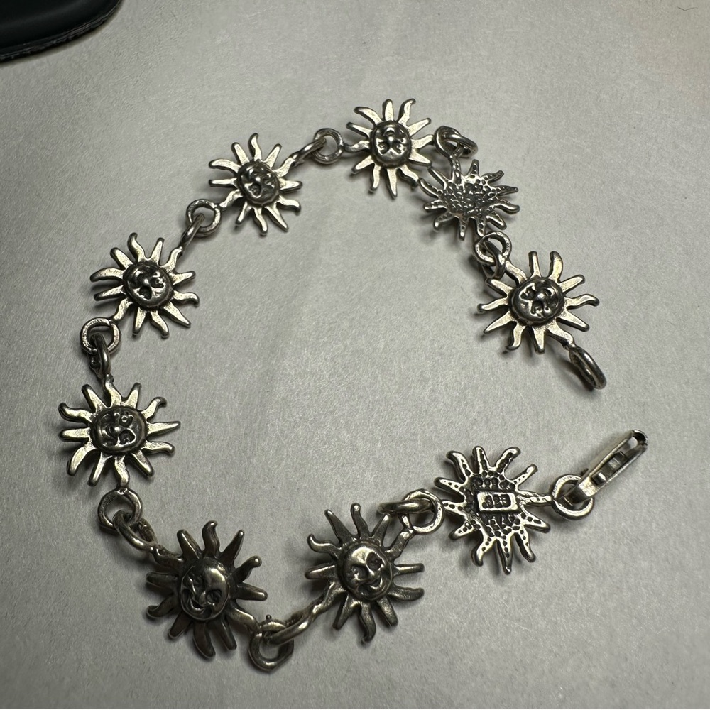 Sterling Silver Sun Face Link Bracelet - Women's Bracelet